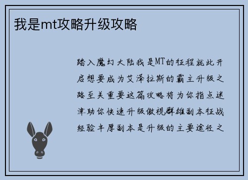 我是mt攻略升级攻略